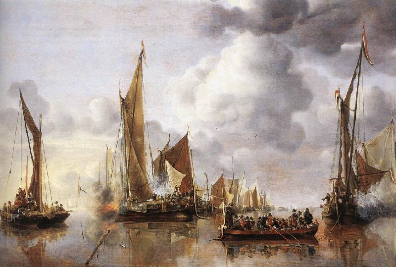 Jan van de Capelle The State Barge Saluted by the Home Fleet Spain oil painting art